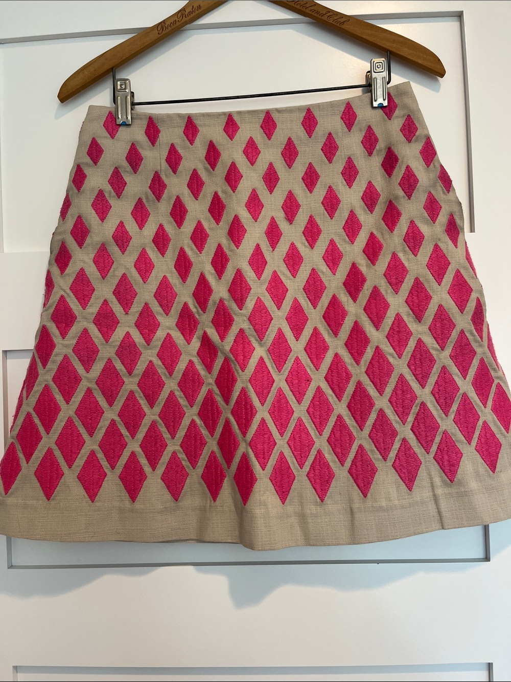 Boden Beige Skirt with Hot Pink Diamond Pattern